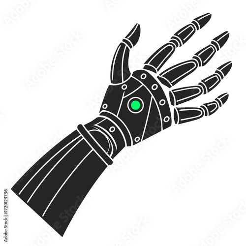Black silhouette hand of a mechanical prosthetic icon representing bio engineering and futuristic technology