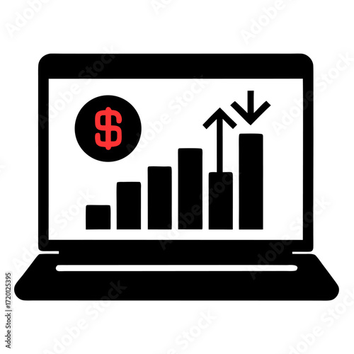 Modern online banking dashboard silhouette icons for finance and technology applications