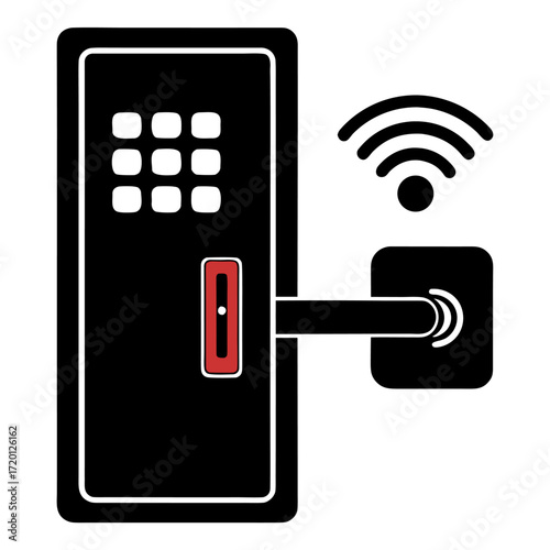 Modern smart door lock silhouette icon for home security and access control systems