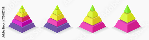 Pyramid infographic set 3d trendy style for presentation, start up project, business strategy, theory basic operation, logic analysis vector 10 eps