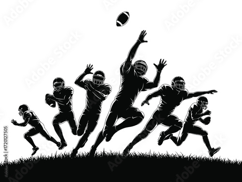 Dynamic american football players in action silhouette capturing the thrill of the game on a grassy field