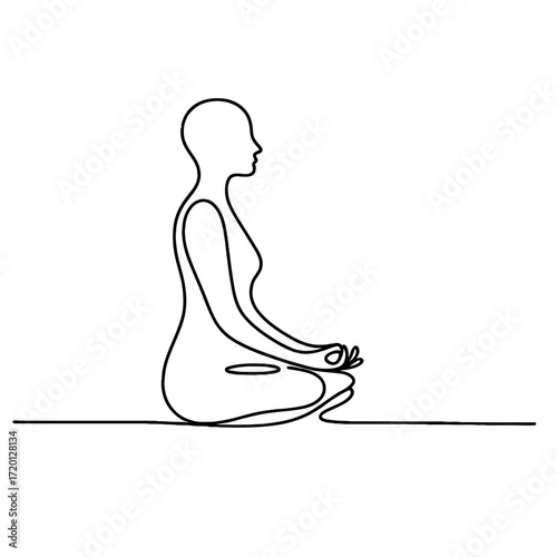 Outline of person meditating in a serene pose on a white background  
