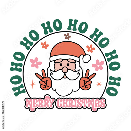 Merry Christmas Ho Ho Ho with Peace Sign Santa