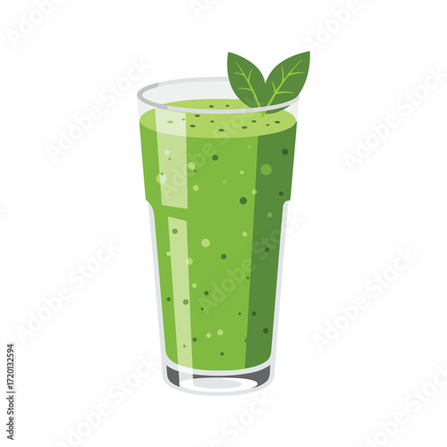 Illustration of a green smoothie in a glass with mint leaves.