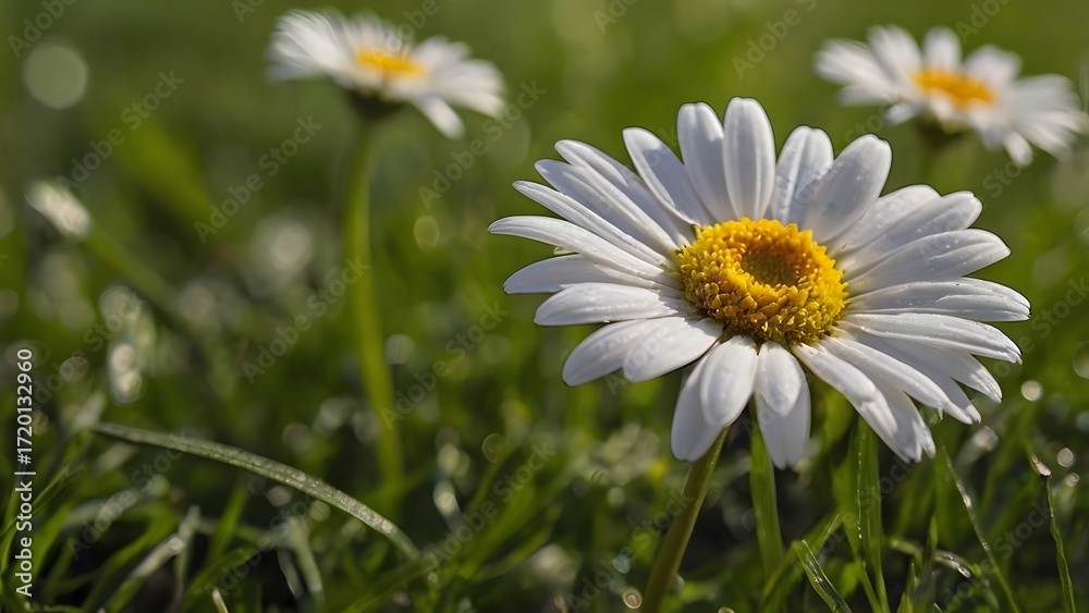 Obraz premium Fresh Daisy Flowers Blooming in Green Meadow – Nature Close-Up