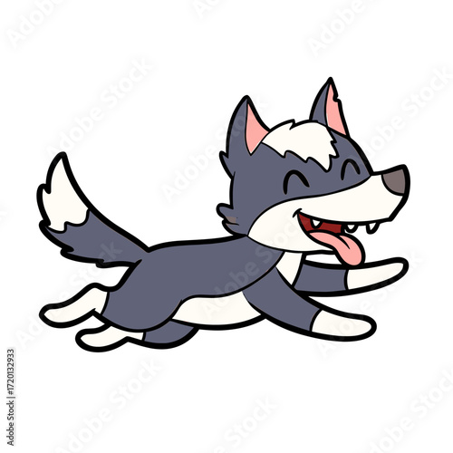 A cartoon husky puppy happily running.