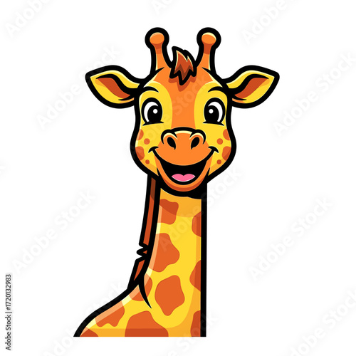 A happy cartoon giraffe looking directly at the viewer.