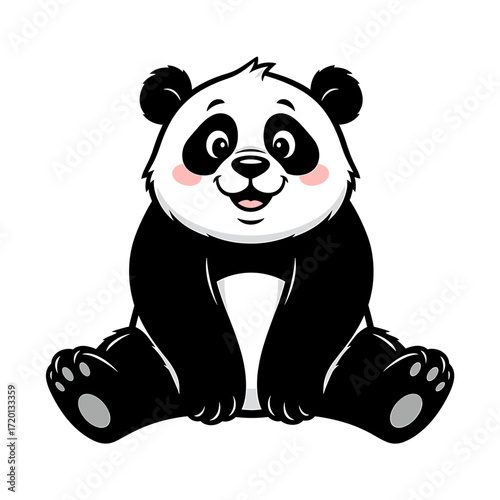 Cartoon panda bear sitting with a happy expression and pink cheeks.