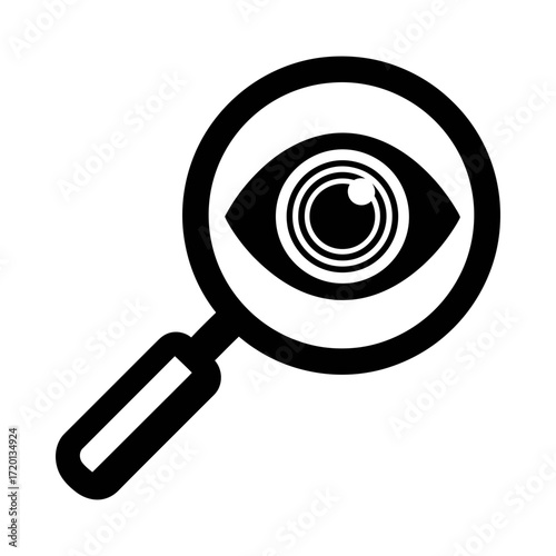 Magnifying glass over an eye, silhouette vector illustration