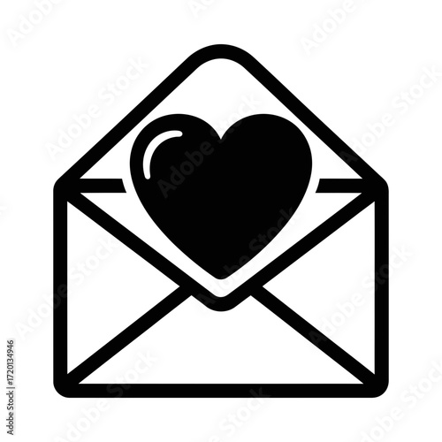 Black heart inside an open envelope silhouette vector illustration