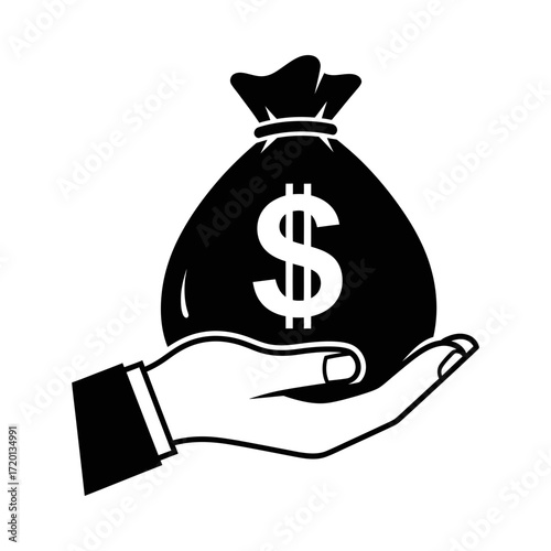 Hand holding a money bag with dollar sign silhouette vector illustration