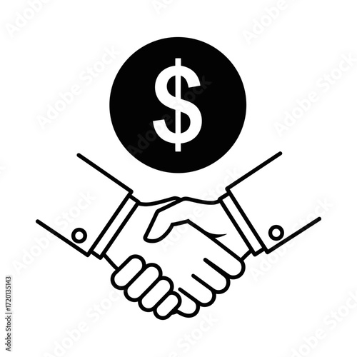 Handshake with dollar coin silhouette vector illustration