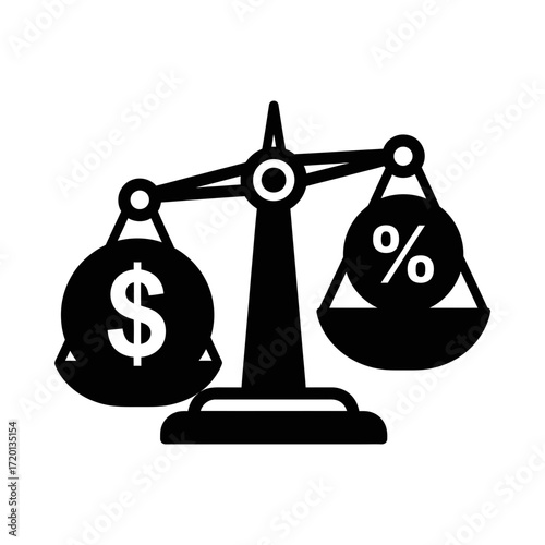 Balance scale with dollar sign and percentage sign silhouette vector illustration