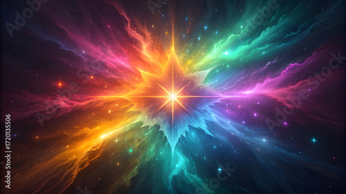 Fototapeta Naklejka Na Ścianę i Meble -  Vibrant Cosmic Nebula Explosion with Starburst space