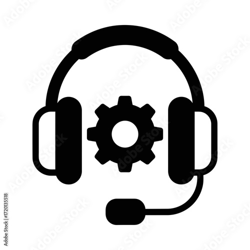 Headset with gear icon, silhouette vector illustration