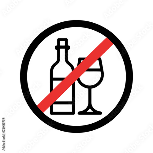 No Alcohol Sign Illustration Prohibition Symbol Beverage Restriction Graphic Design Preventing Drunkenness and Promoting Sobriety Awareness Campaign