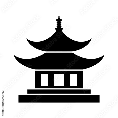 Elegant Black Pagoda Silhouette Design for Cultural and Spiritual Projects representing Asian tradition and architectural marvels for websites and graphic design