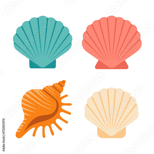 Colorful Seashell Collection Vector Illustration Set Isolated on White Background Beautiful Beach Souvenir Design for Summer Vacation Projects