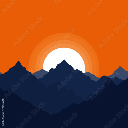 Vibrant Sunset Over Jagged Mountain Peaks A Minimalist Digital Illustration