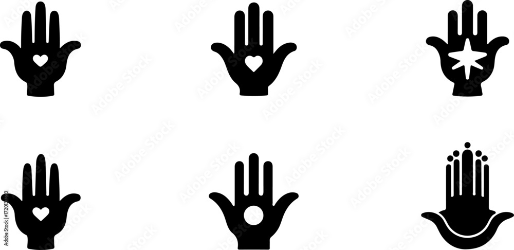 Fototapeta premium Hamsa Hand Outline and Silhouette Symbol Collection Vector Graphics bundle