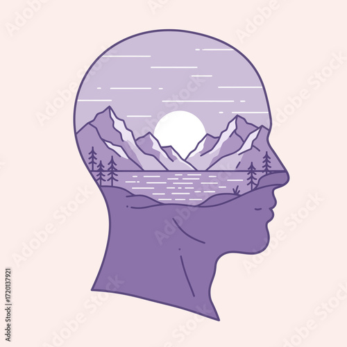 Mindscape Landscape An Artistic Representation of Inner Thoughts and Natural Serenity, A Unique Vector Illustration