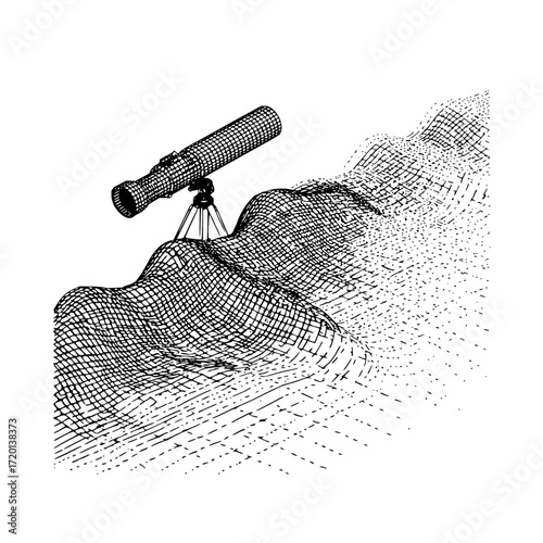 Telescope on a hill vector illustration astronomy equipment optical instrument viewing device landscape design