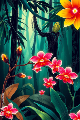 A Jungle Glade Alive With Glowing Orchid