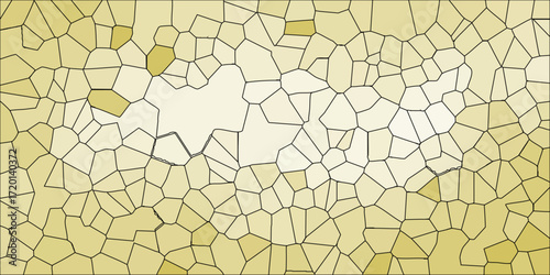 Abstract geometric cellular pattern in shades of beige and yellow with black outlines vector