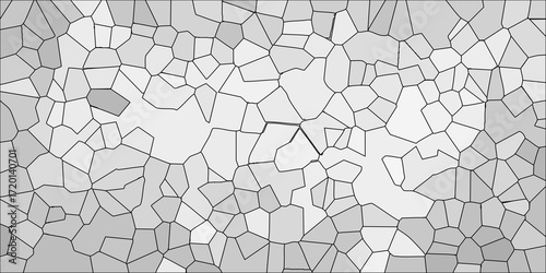 Abstract geometric pattern of irregular polygons in shades of grey and white with black outlines creating a mosaic effect