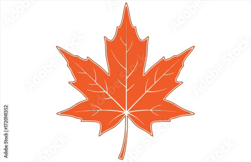 Vector art of an orange maple leaf with detailed veins the leaf is symmetrical and has a pointed shape, with a short stem at the bottom