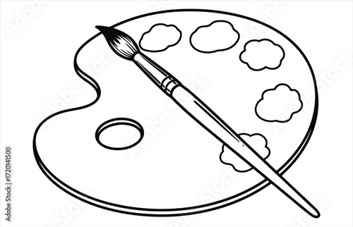 Vector art of continuous line drawing of art palette with paints and brush creative design concept, artistic equipment, painting tools, art supplies, hobby