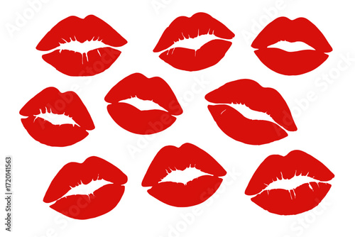 Red Lipstick Kiss Marks on Transparent Background Artistic Makeup Style