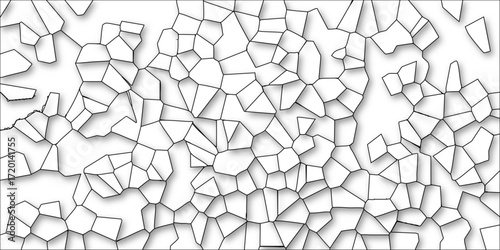 Abstract geometric pattern of irregular white polygons with black outlines and soft grey shadows creating a cellular or crystalline texture background