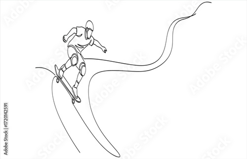 Vector art of a skateboarder performing a trick on a ramp, concept of sport, extreme, action, youth, and lifestyle