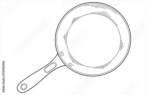 Vector art of continuous line drawing of frying pan kitchen utensil for cooking food cookware for frying, roasting and searing vector illustration