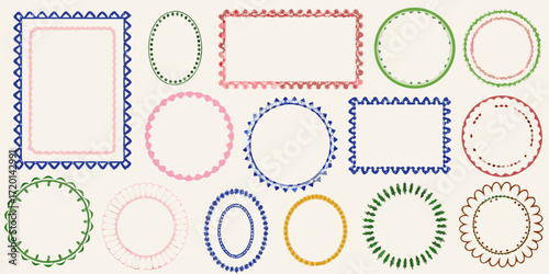 Collection of decorative hand drawn frames and borders in various shapes and colors