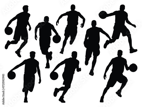 Dynamic basketball players in action silhouette collection representing the excitement of the game
