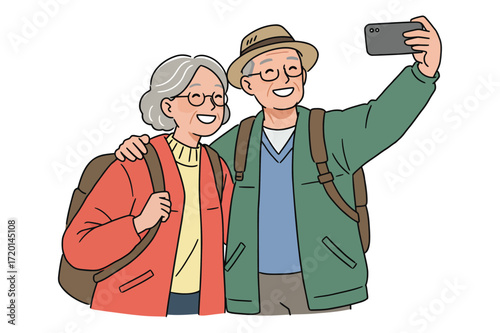 Elderly Couple Taking a Selfie While Traveling