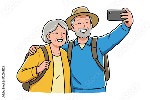 Happy Elderly Couple Taking a Selfie on Vacation