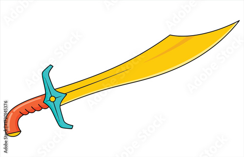 Vector art of cartoon illustration of a golden scimitar, a perfect addition to fantasythemed designs, games, and creative projects