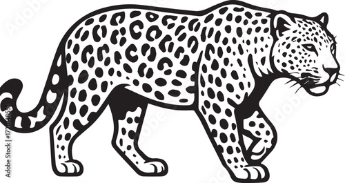 Black and White Leopard Illustration – Hand Drawn Wild Animal Vector Art
