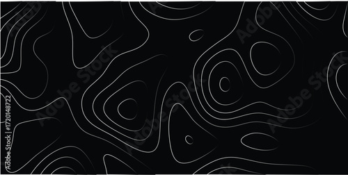 Abstract topographic contour lines black and white gradient background pattern with smooth curves and swirling shapes