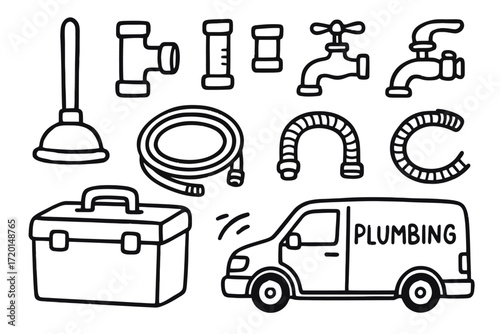 Set of Plumbing Tools and Equipment for Repair and Maintenance