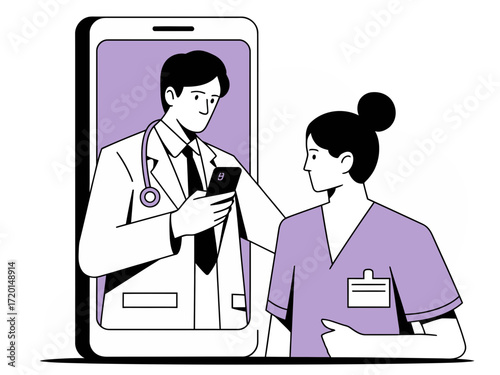 Modern telehealth consultation between doctor and nurse on smartphone, providing remote healthcare solutions and medical advice with cutting-edge technology