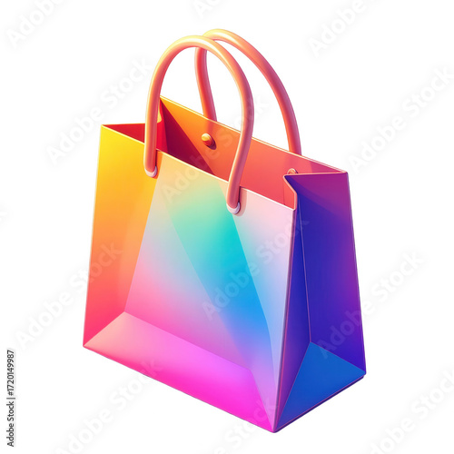 Vibrant, multicolored shopping bag with glossy finish, highlighted by its 3d effect and gradient colors.