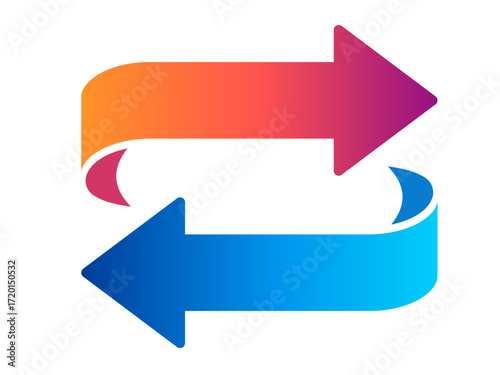 Colorful bi-directional arrow diagram in gradient blue and red colors symbolizing exchange flow or process dynamics. Clipart image.