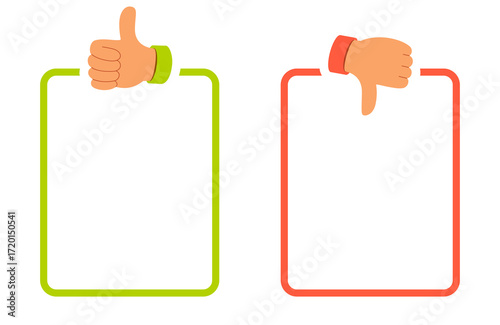 Do and dont icons with thumbs up and thumbs down symbols. Clipart image.