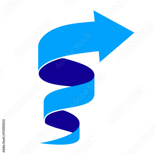 Blue spiral arrow icon ascending right. Clipart image isolated on background.