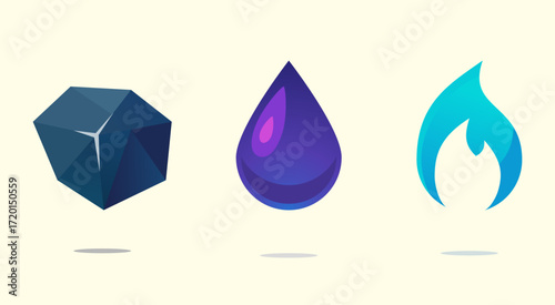 Set of gradient icons representing coal oil and gas energy_resources. Clipart image isolated on background.