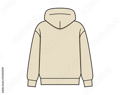 Back view of beige hoodie illustration. Clipart image.